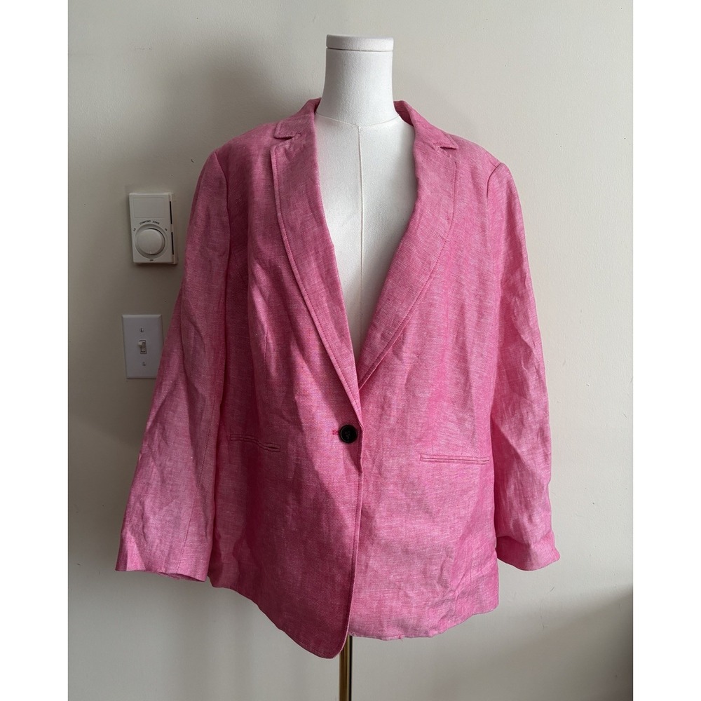 NWT Talbots Plus Vibrant Pink Linen Blazer Womens 16 16W Office Preppy Classic